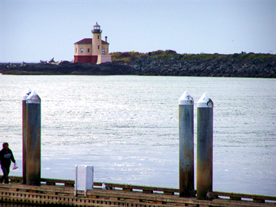 Bandon Lighthouse across the bay at Bullards Beach